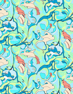 Whimsical Blue Coral Aquatic Creatures Rug