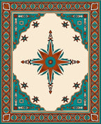Terracotta Teal Floral Central Star Rug