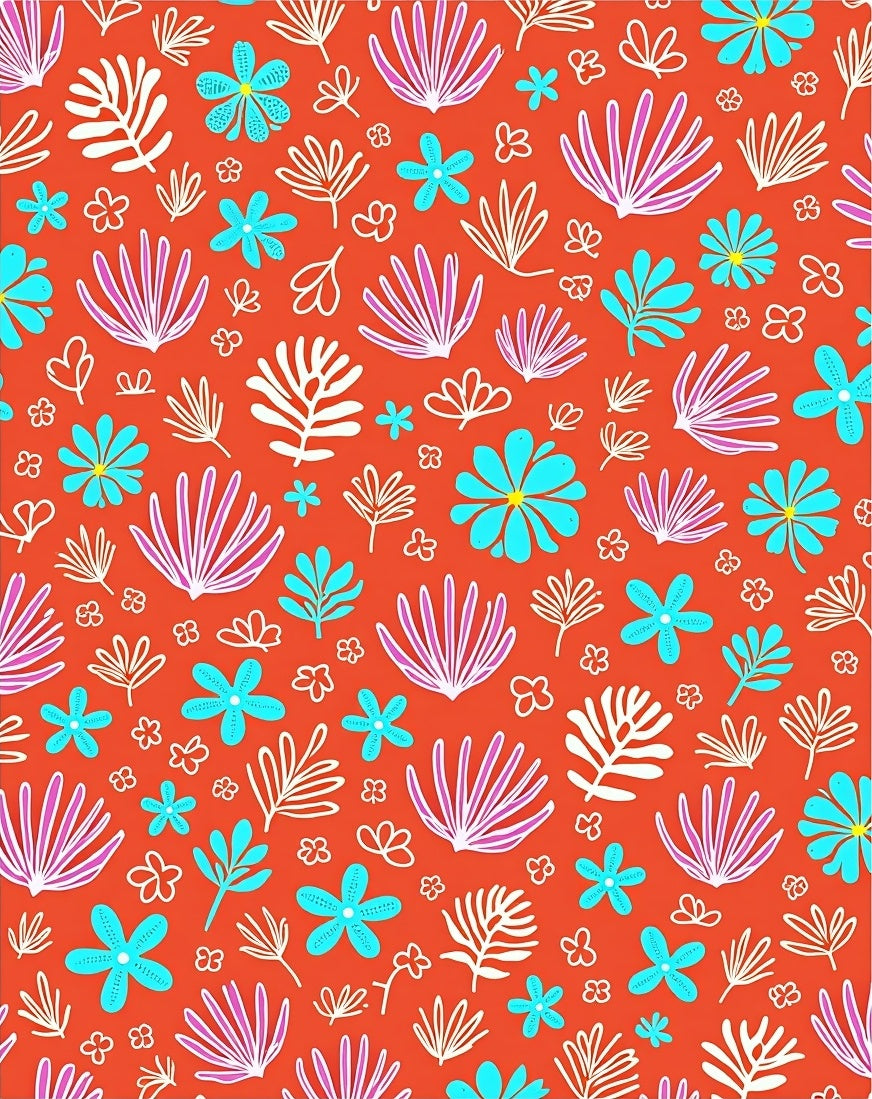 Coral With Turquoise And White Flora Rug