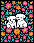 Bright Floral Dogs With Teal Accents Rug