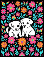 Bright Floral Dogs With Teal Accents Rug