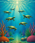 Oceanic Turtle Sunbeam Coral Gathering Rug