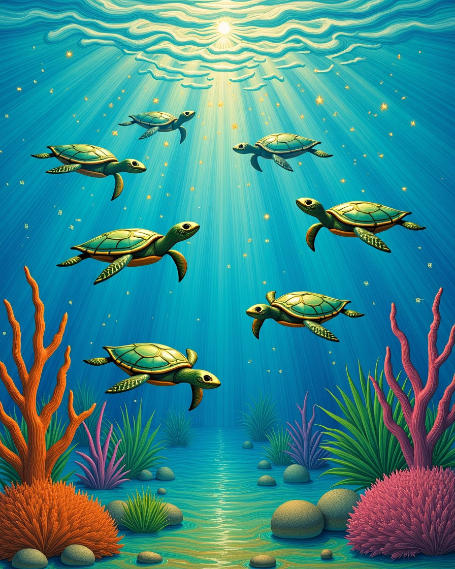 Oceanic Turtle Sunbeam Coral Gathering Rug