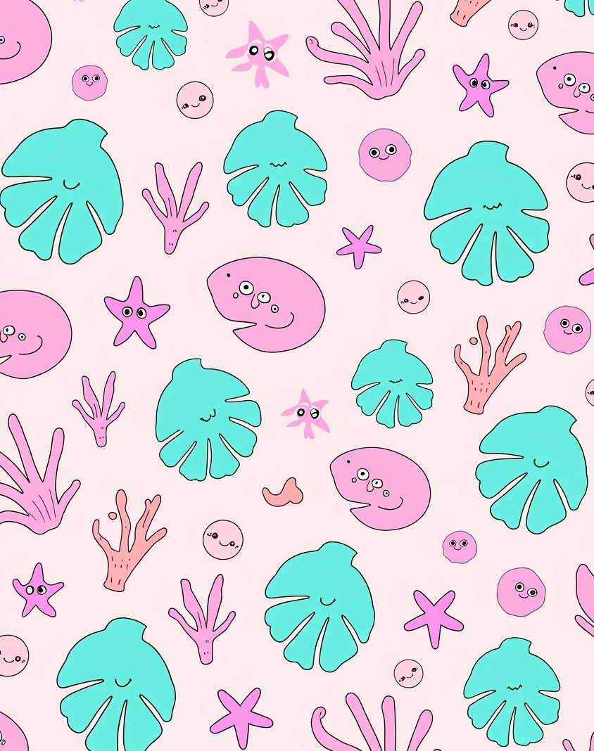 Cute Ocean Creatures Pink Teal Repeating Rug