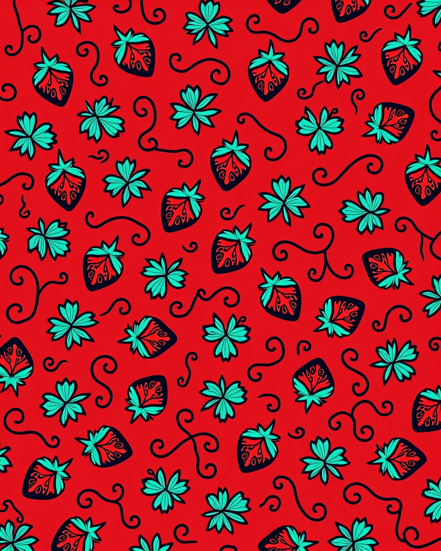 Red Strawberry Floral Vine Rug