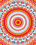 Vibrant Red Yellow Sunburst Mandala Rug