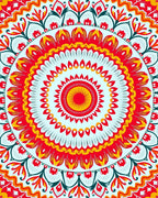 Vibrant Red Yellow Sunburst Mandala Rug