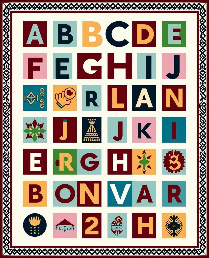 Alphabet blocks with colorful border Rug