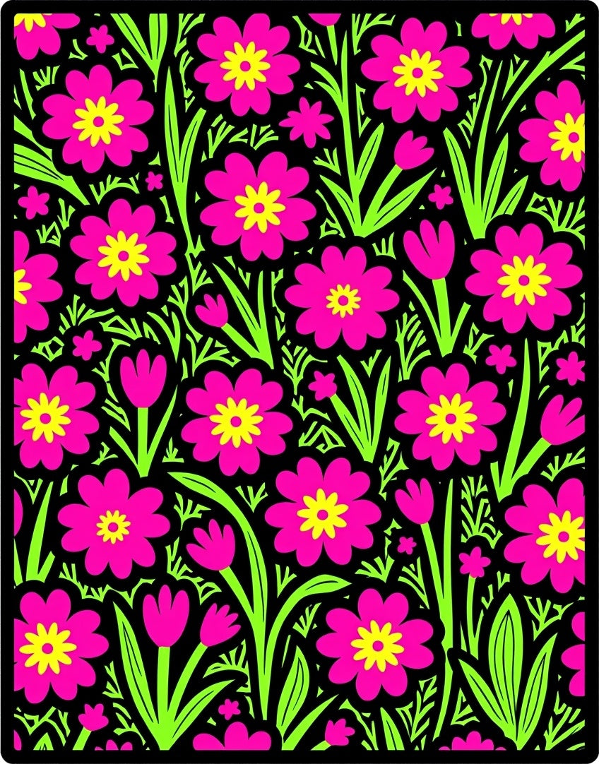 Vibrant Pink Yellow Floral Garden Rug
