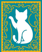 Teal White Whimsical Cat Border Rug