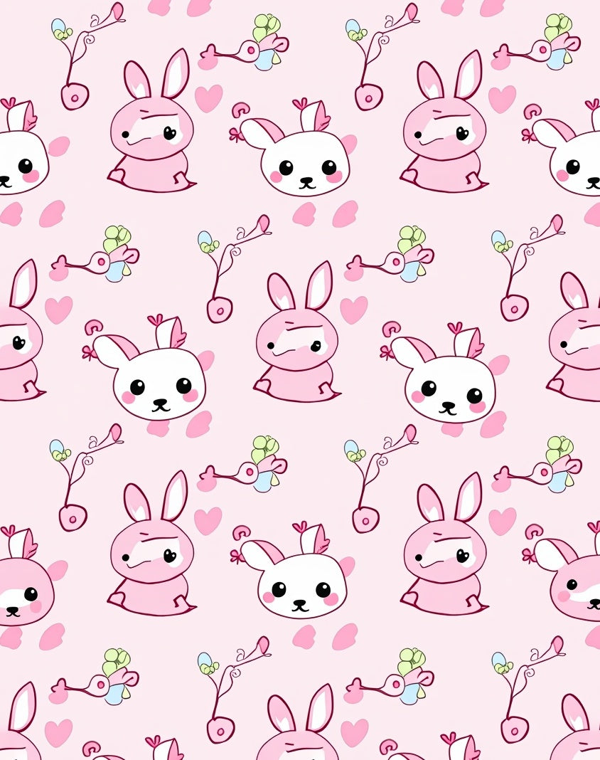 Cute Pink Bunny Heart Bird Repeat Rug