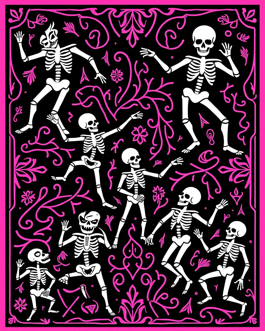 Day of the Dead Dancing Skeleton Border Rug