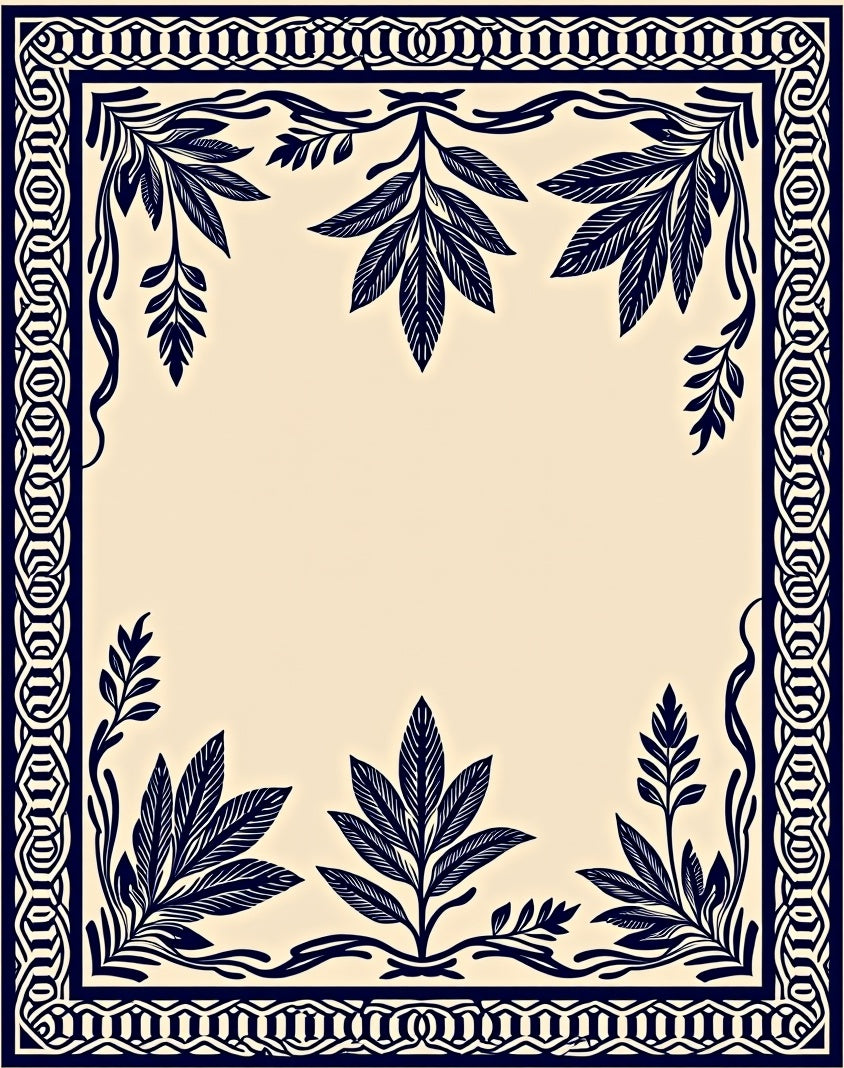 Indigo Leaves Ornate Border Rug