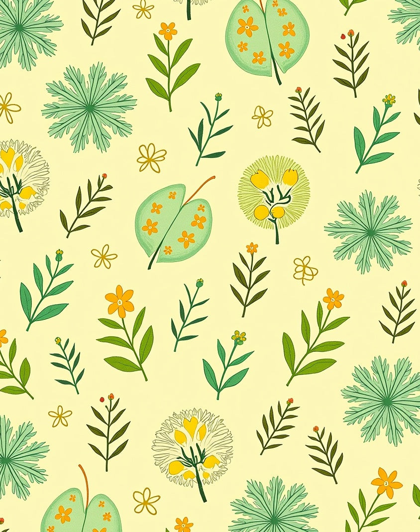 Whimsical Yellow Leafy Botany Collage Rug