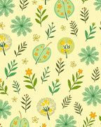 Whimsical Yellow Leafy Botany Collage Rug