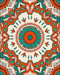 Orange Teal Floral Medallion Art Rug