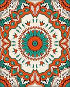 Orange Teal Floral Medallion Art Rug