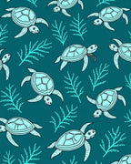 Teal Sea Turtle Coral Scene Rug
