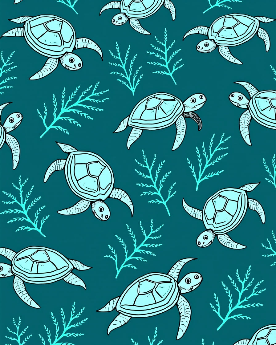 Teal Sea Turtle Coral Scene Rug