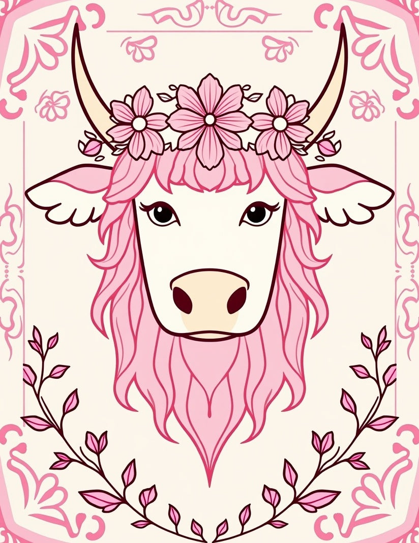 Pink Floral Unicorn Portrait Rug