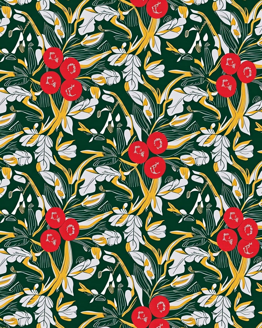 Deep Green Red Berry Floral Botanical Rug