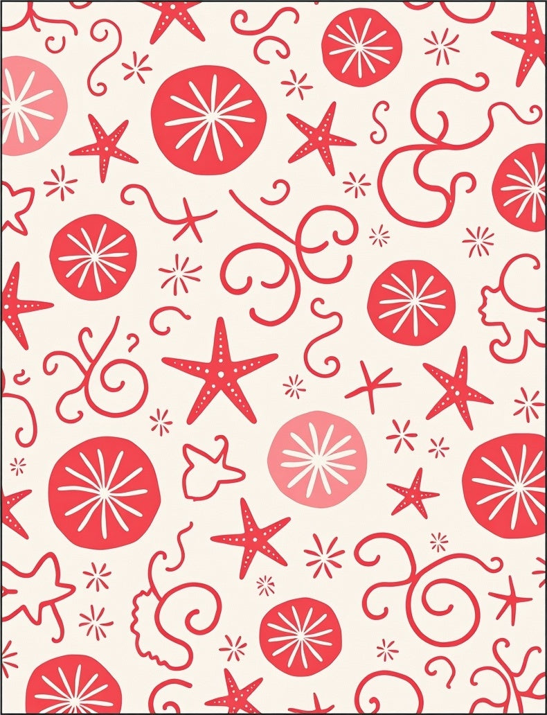 Coastal Red Starfish Sand Dollar Swirls Rug