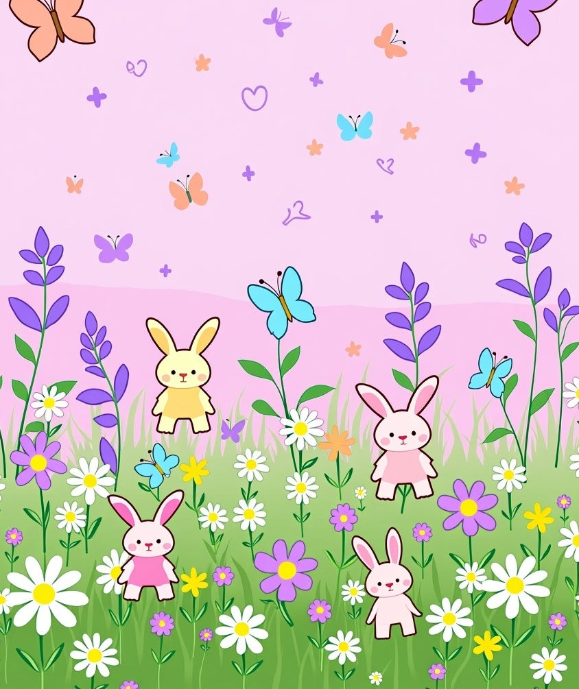 Whimsical Pink Garden Bunny Meadow Rug