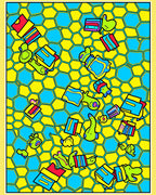 Whimsical Yellow Blue Cartoon Creatures Rug