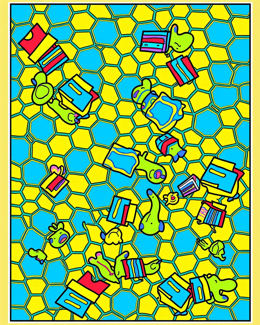 Whimsical Yellow Blue Cartoon Creatures Rug