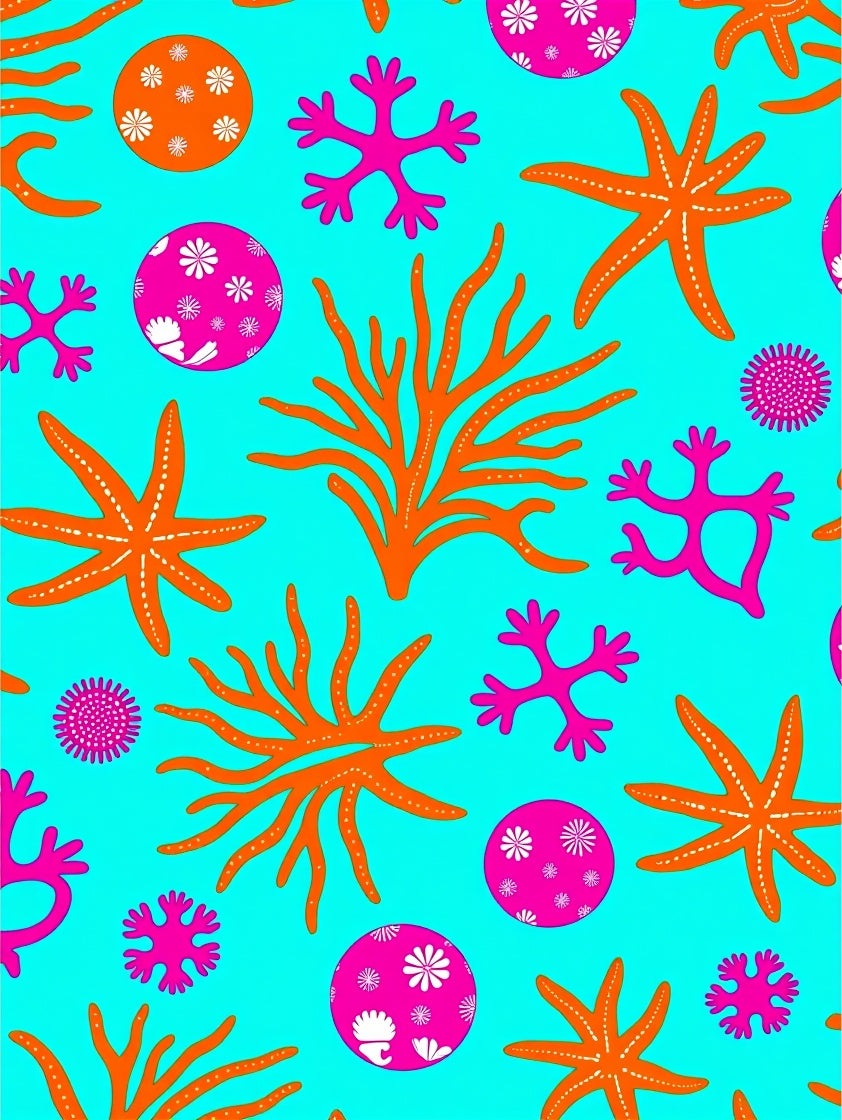 Vibrant Coral Starfish Marine Life Rug