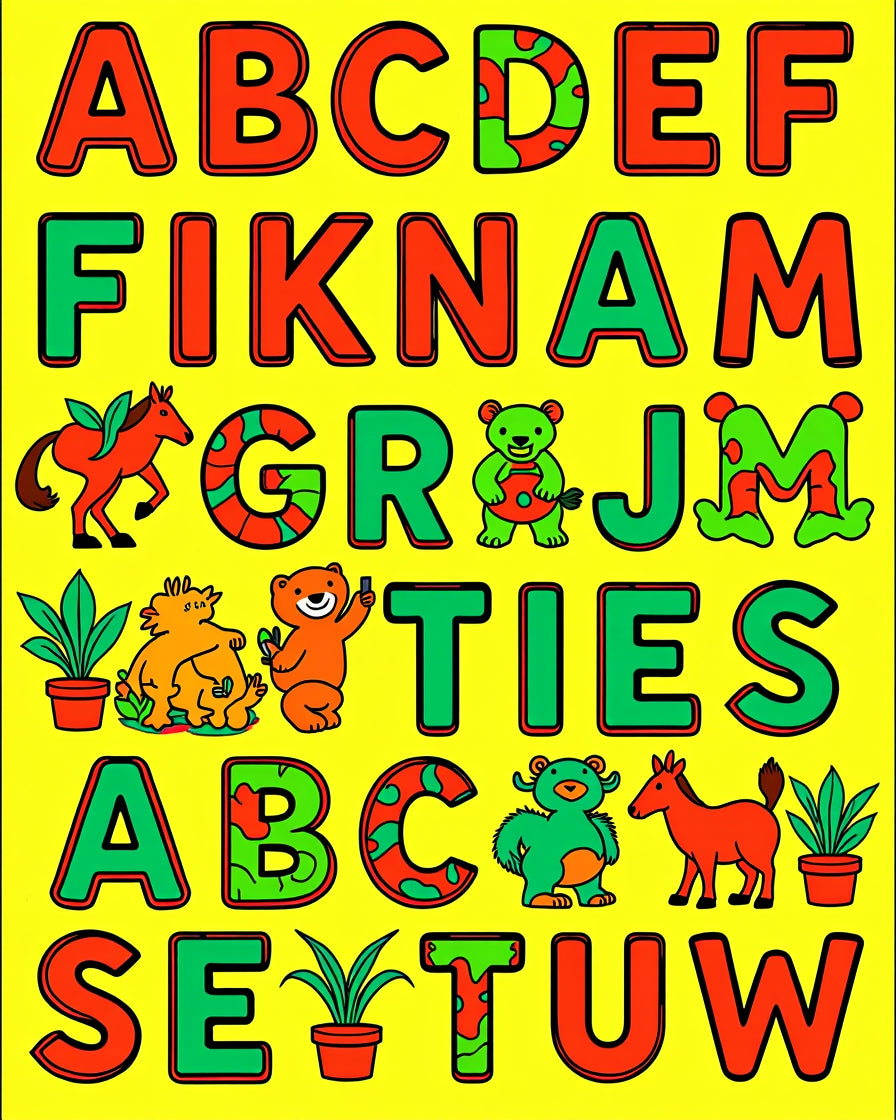 Whimsical Alphabet Animals Bright Rug