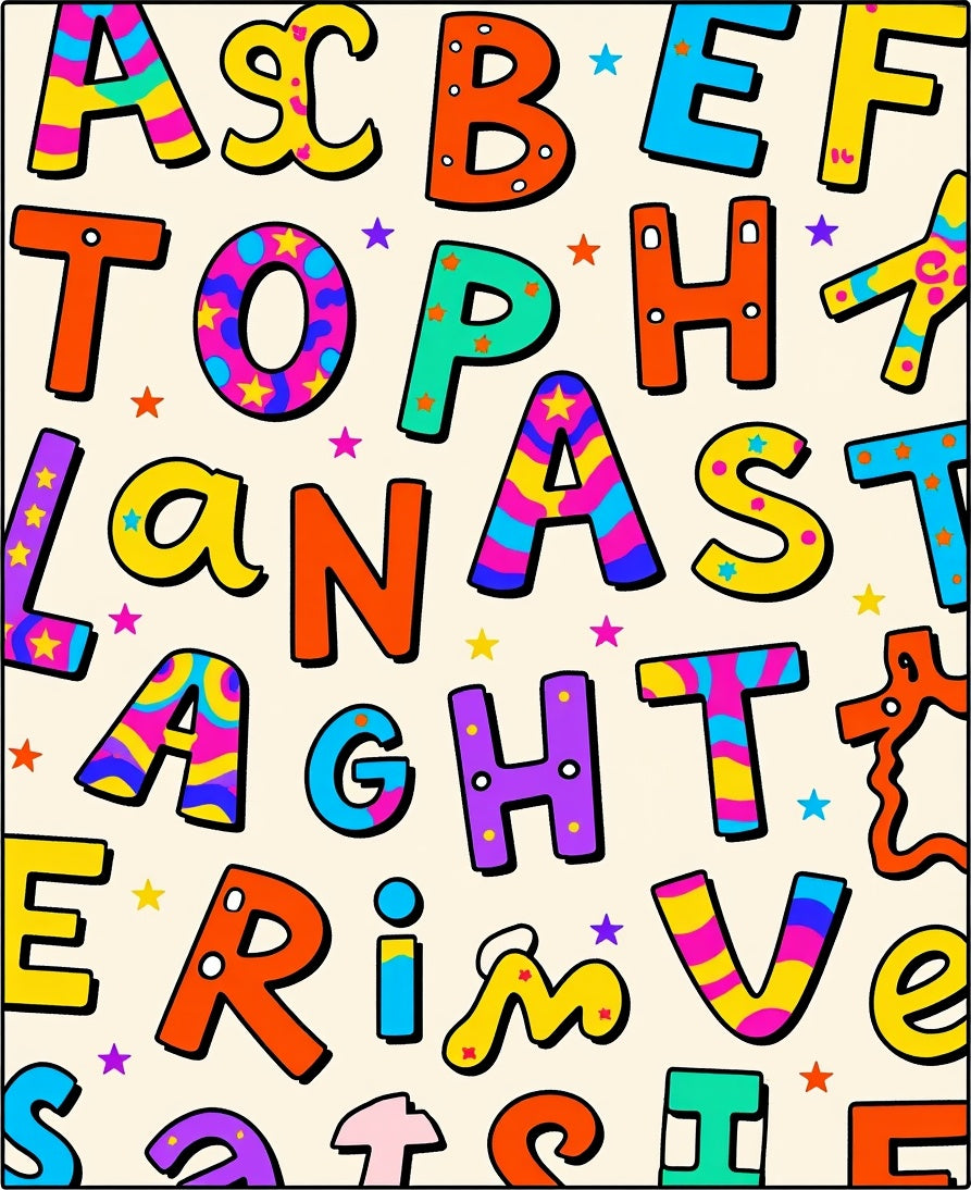 Alphabet Soup Colorful Retro Letters Rug