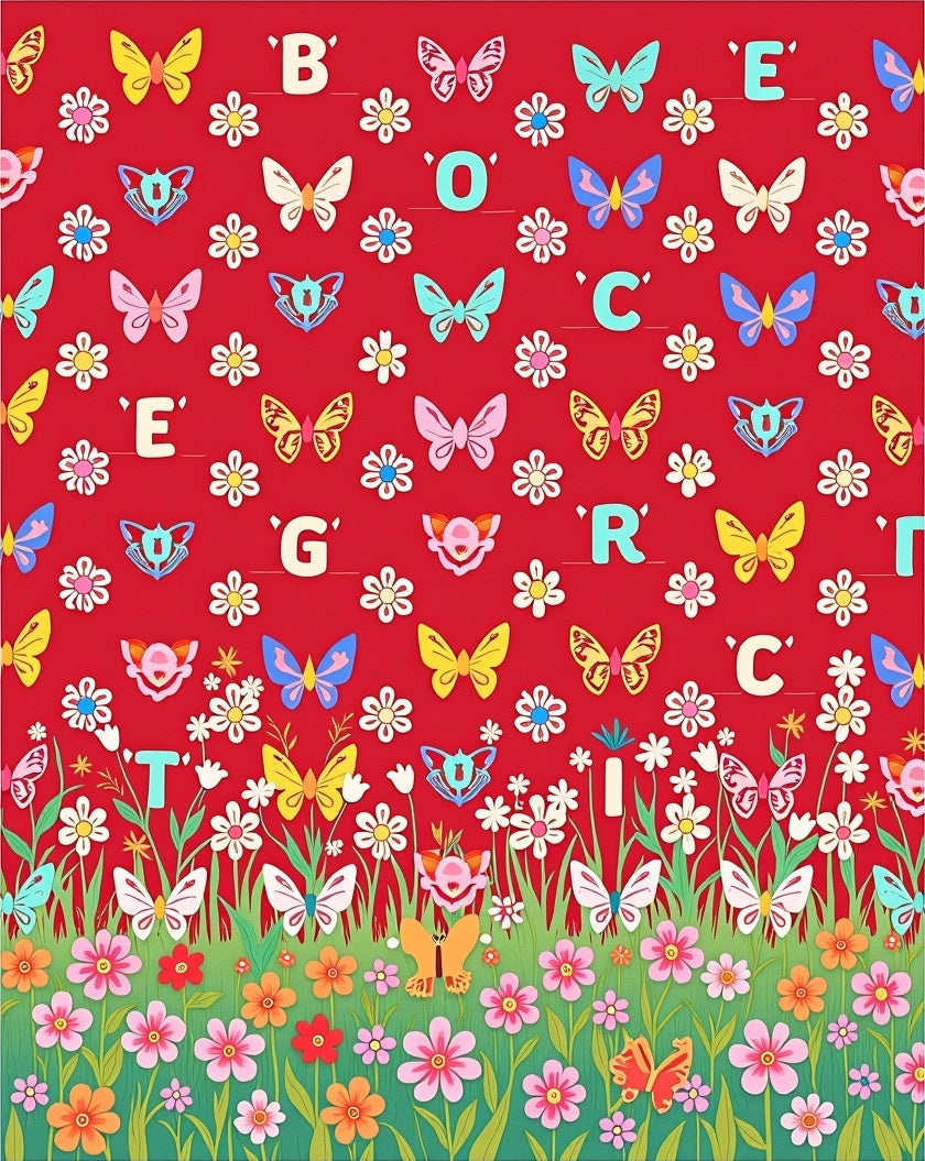 Whimsical Butterflies and Flowers Garden Rug