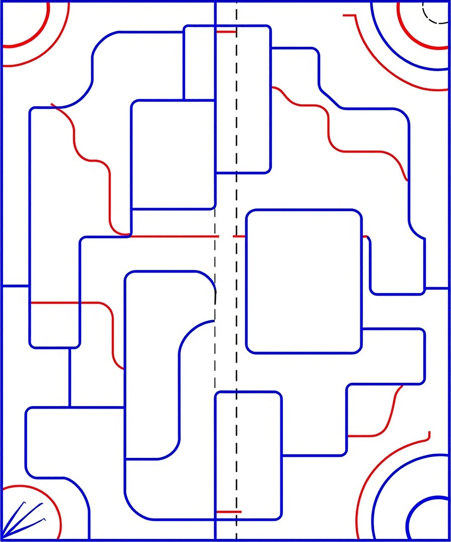 Abstract Blue Red Geometric Intersecting Lines Rug