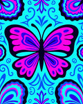 Vibrant Pink Blue Butterfly Swirl Rug