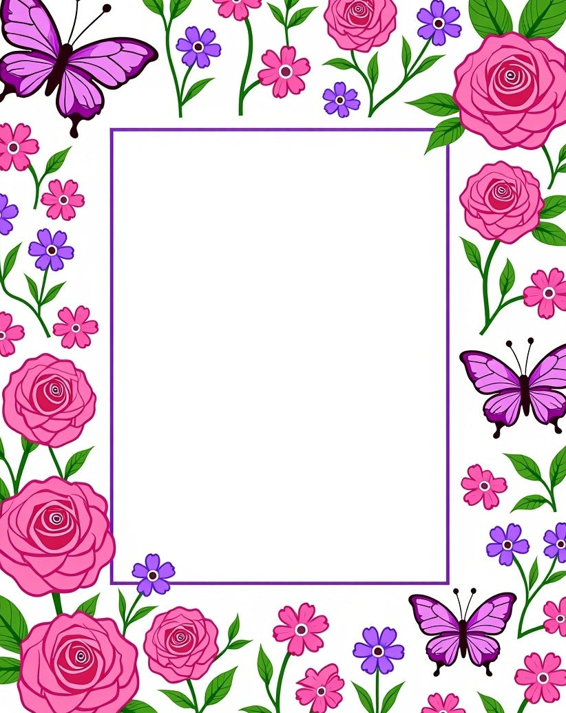 Purple Butterflies and Pink Roses Garden Border Rug
