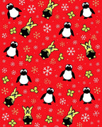 Whimsical Penguin Snowflakes Red Rug