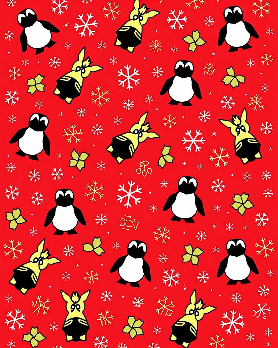 Whimsical Penguin Snowflakes Red Rug