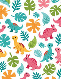 Whimsical Dinosaur Jungle Leaves Rug