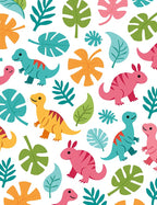 Whimsical Dinosaur Jungle Leaves Rug
