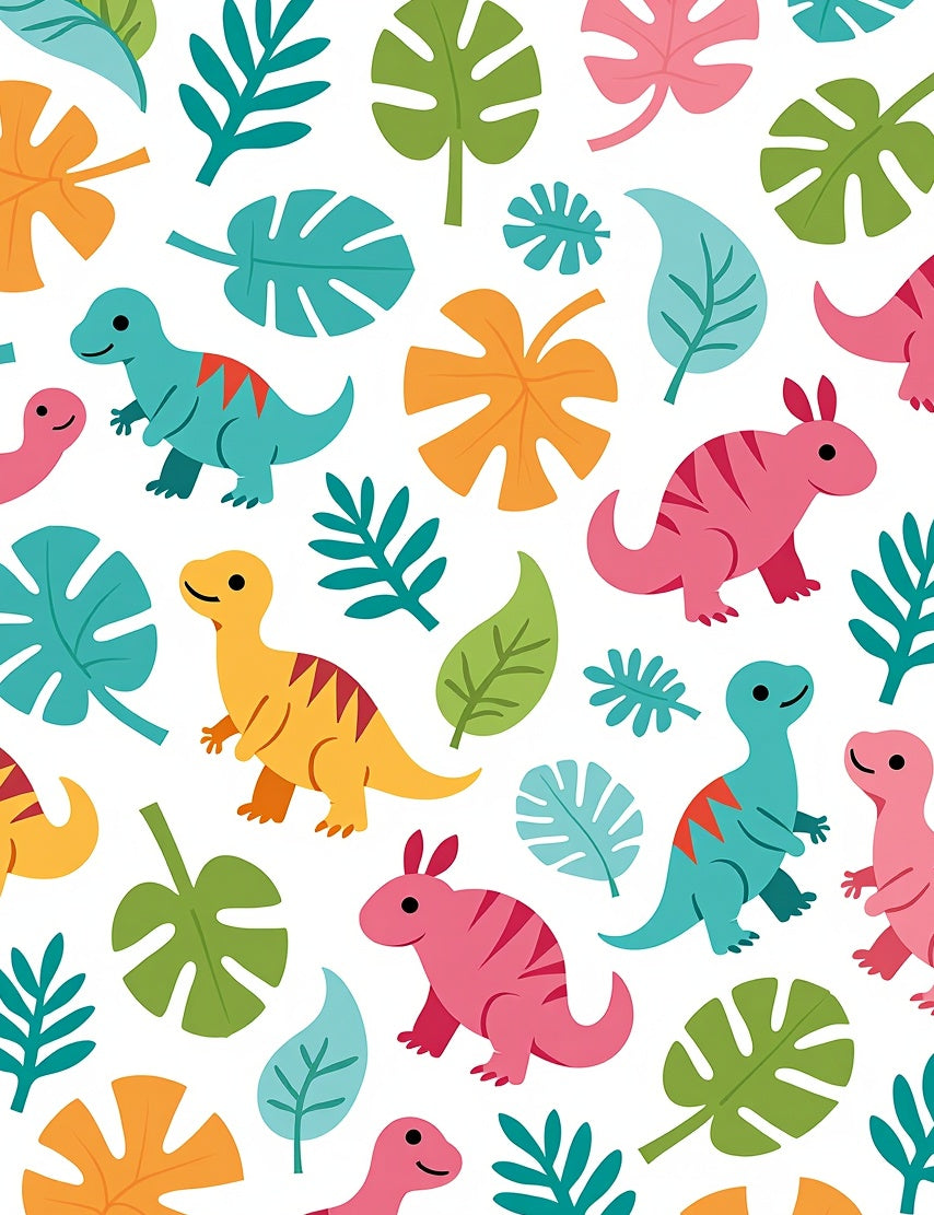 Whimsical Dinosaur Jungle Leaves Rug
