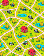 Whimsical Farm Landscape Tractors and Houses Rug