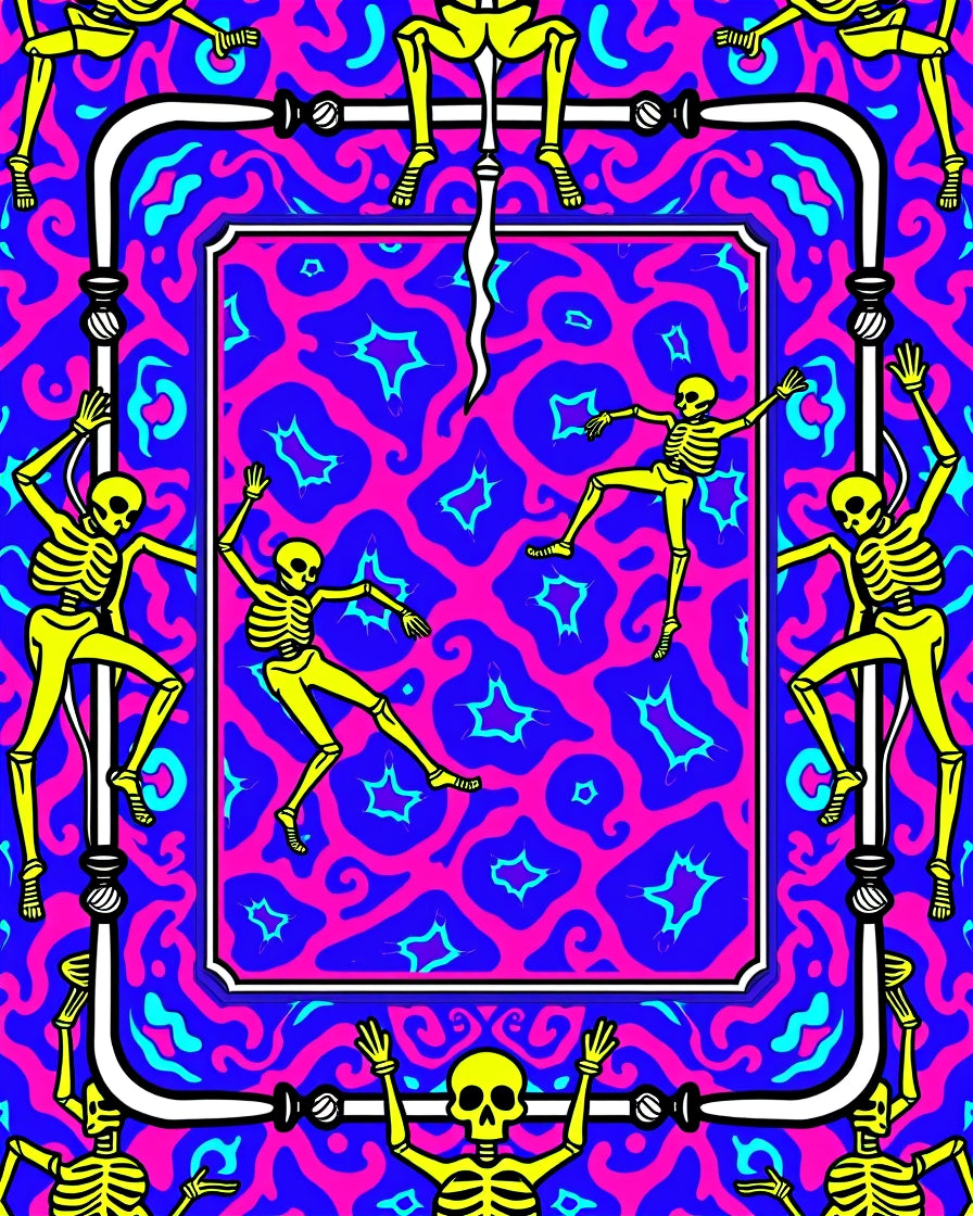 Yellow Skeletons Vibrant Psychedelic Frame Rug