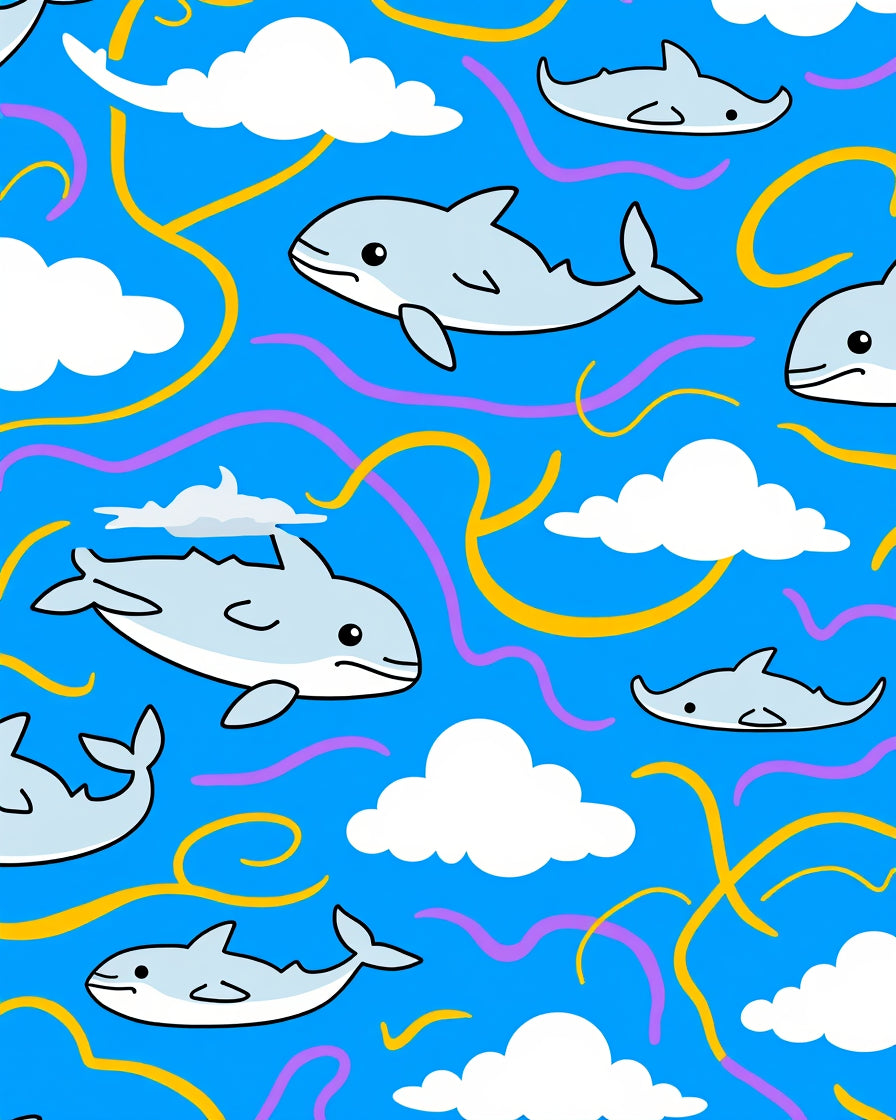 Playful Light Blue Dolphin Sky Swirls Rug