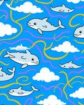 Playful Light Blue Dolphin Sky Swirls Rug