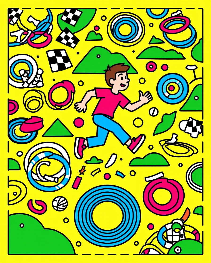 Yellow Cartoon Figure Ring Race Rug