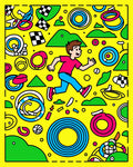Yellow Cartoon Figure Ring Race Rug