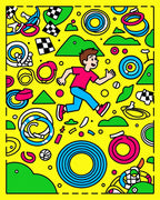Yellow Cartoon Figure Ring Race Rug
