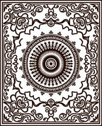 Ornate Black and White Mandala Border Rug