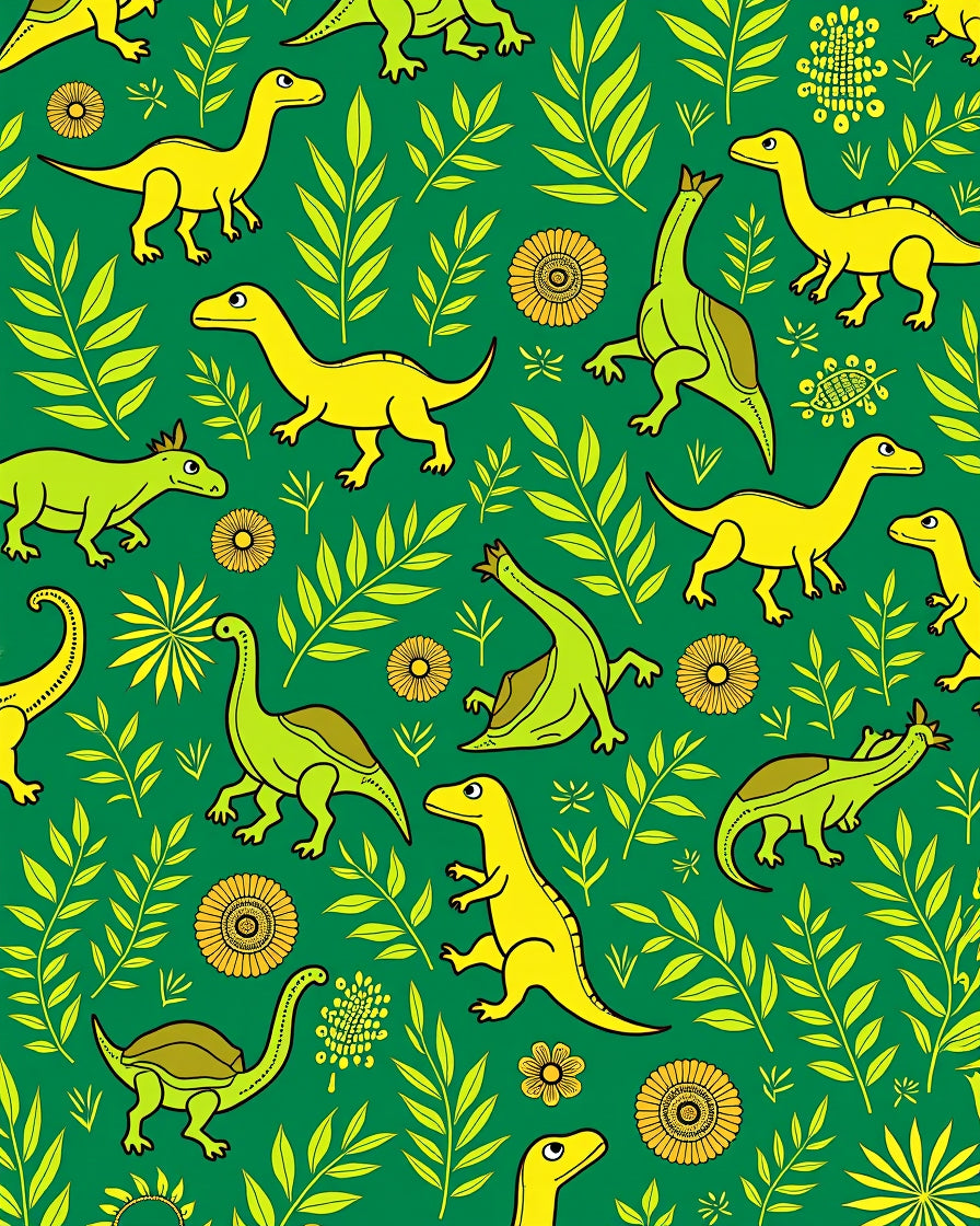 Bright Yellow Green Dinosaur Jungle Rug